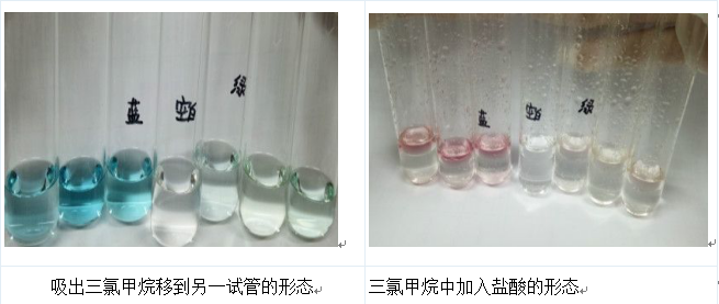 用吸管將三氯甲烷移到另一試管內(nèi)加入鹽酸，振蕩，靜置